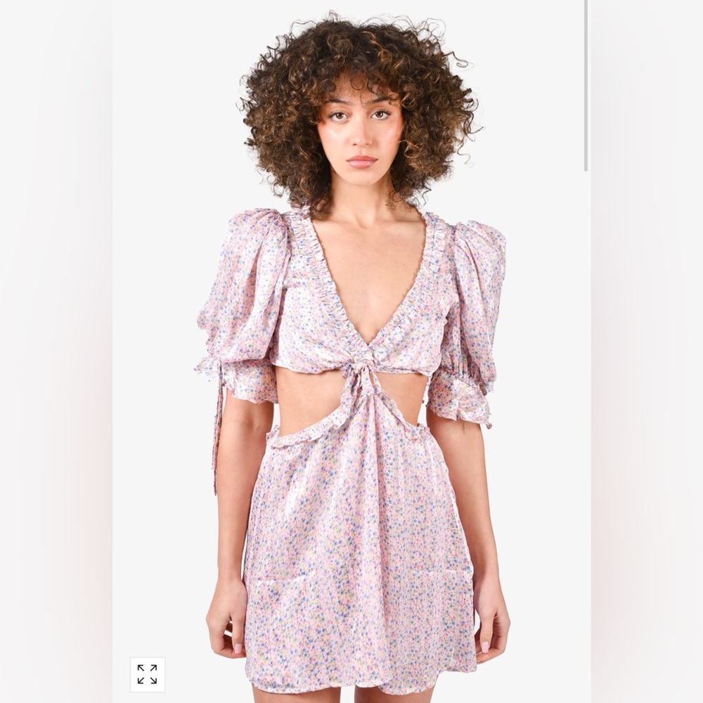 For Love and Lemons Phoebe Floral Puff Sleeve Cutout Dress